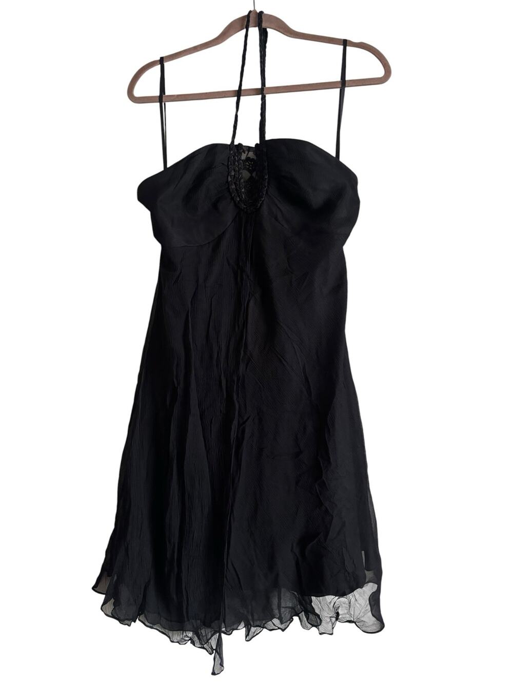 Nicole by Nicole Miller Silk Mini Dress Halter Black Cocktail Size 14 Crochet
